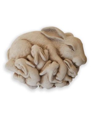 Cast Stone Plaque Featuring Bunny Rabbits Cuddling unnies